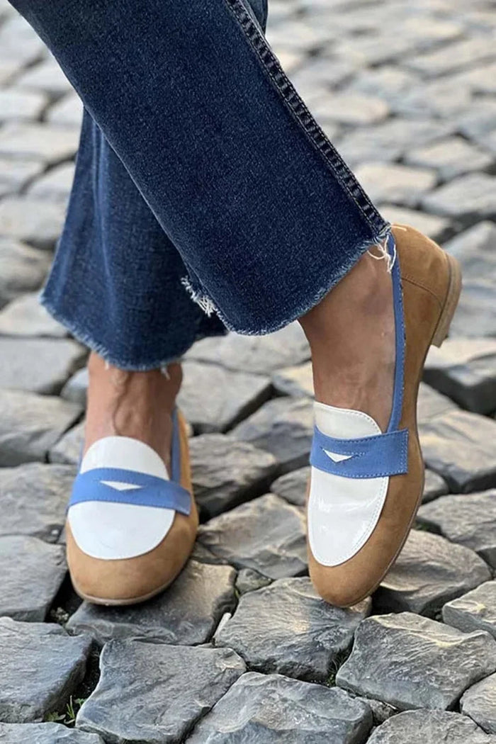Damen Colorblock Loafer mit Riemen und Flacher Sohle