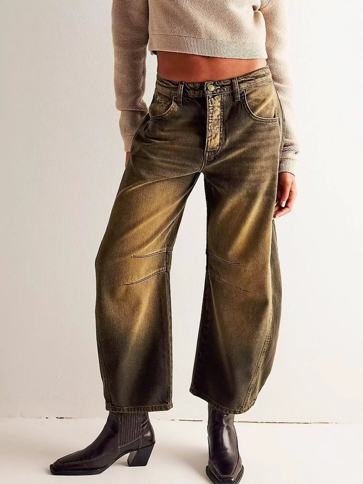 Gabriela | Damen Bedruckte Jeans mit Weitem Bein