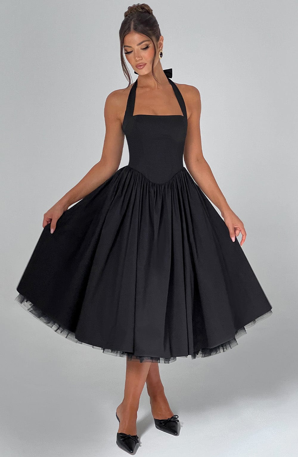 Lydia | Damen Halter Midi Kleid für Hochzeitsgäste
