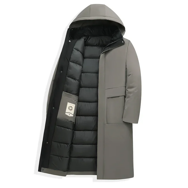 Alexander | Herren Langer Winter Steppmantel mit Kapuze