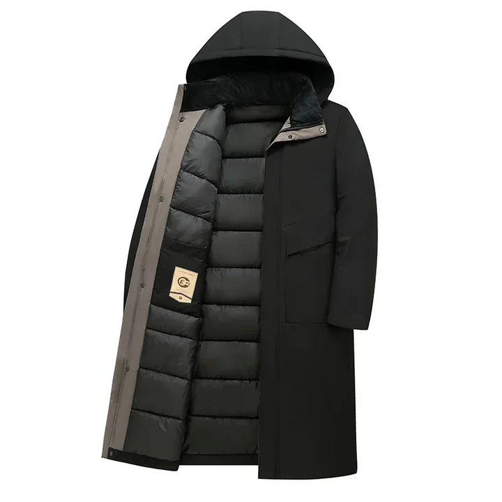 Alexander | Herren Langer Winter Steppmantel mit Kapuze