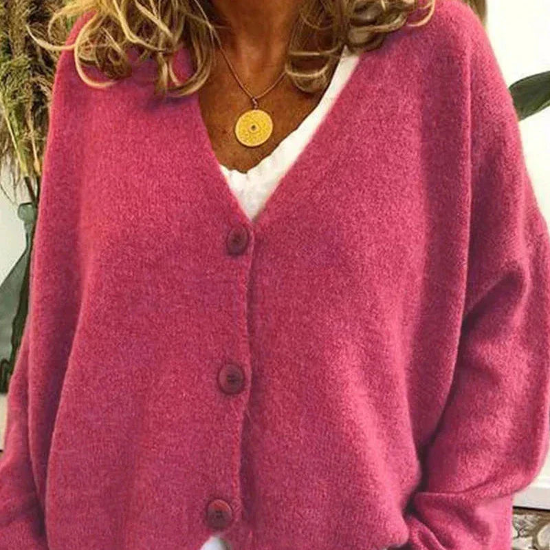 Birgit | Damen Freizeit-Strickjacke mit V-Ausschnitt und Knöpfen