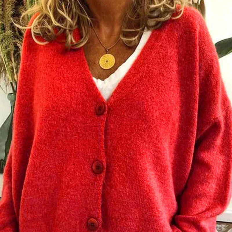 Birgit | Damen Freizeit-Strickjacke mit V-Ausschnitt und Knöpfen