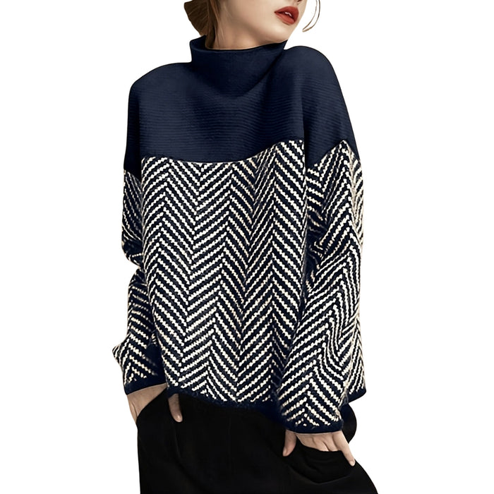 Damen Rollkragenpullover mit Chevron-Muster Langarm