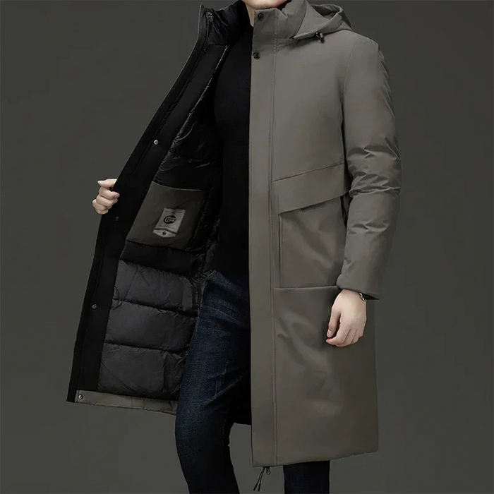 Alexander | Herren Langer Winter Steppmantel mit Kapuze