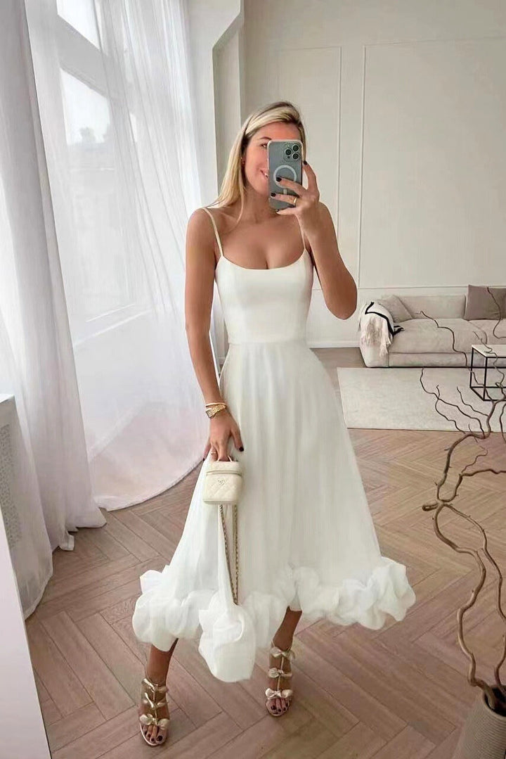 Jasmin | Damen elegantes Kleid für Hochzeitsgäste mit Rüschensaum