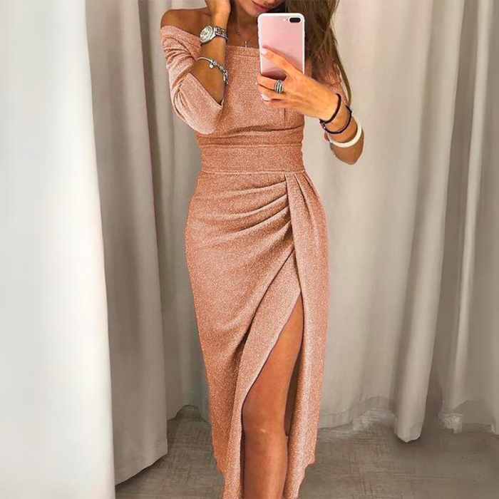 Damen Abendkleid mit Schulterfreiem Schnitt und Seitenschlitz