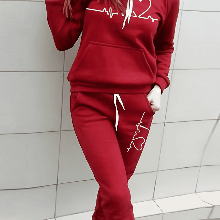 Elfriede | Damen Winter Hoodie- und Jogginghose-Set mit Herzschlagmotiv