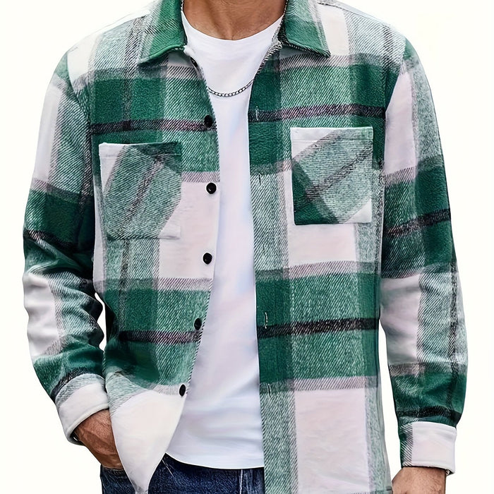 Herren Kariertes Overshirt mit Brusttaschen und Hemdkragen