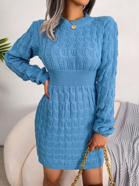 Damen Strickkleid mit Rollkragen und Zopfmuster