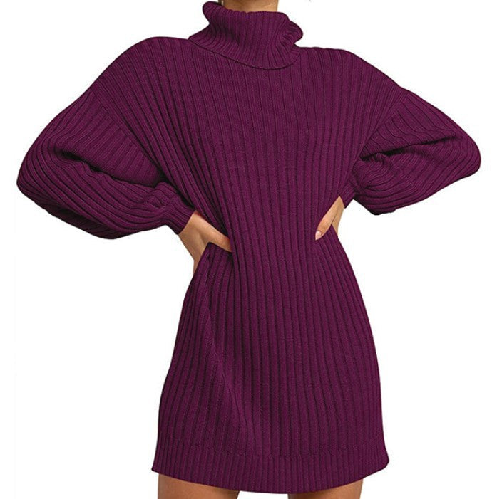 Damen Strickkleid mit Rollkragen und Ballonärmeln