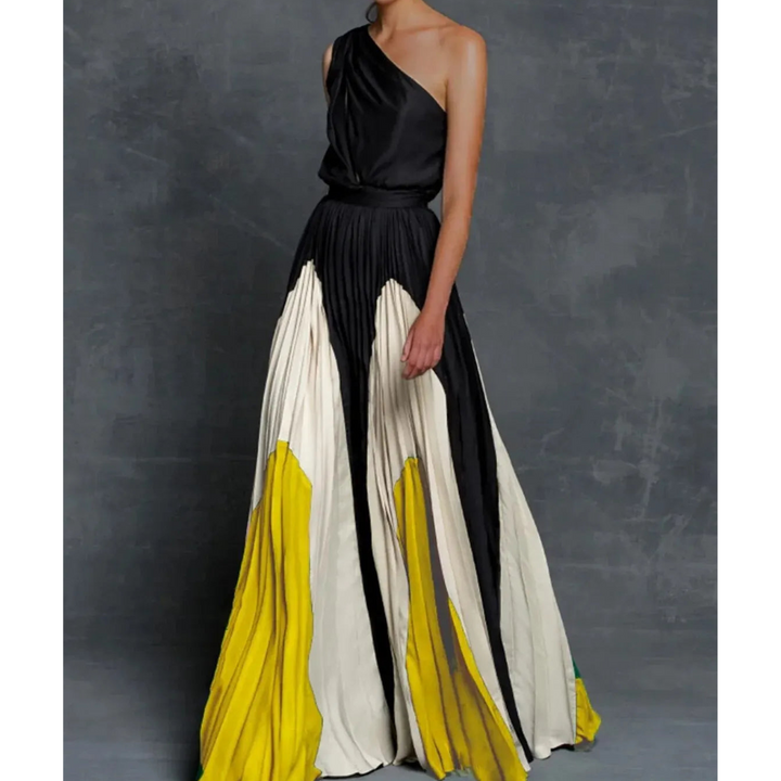 Sandra | Damen Modernes Maxikleid mit asymmetrischer Schulter und fließendem Schnitt
