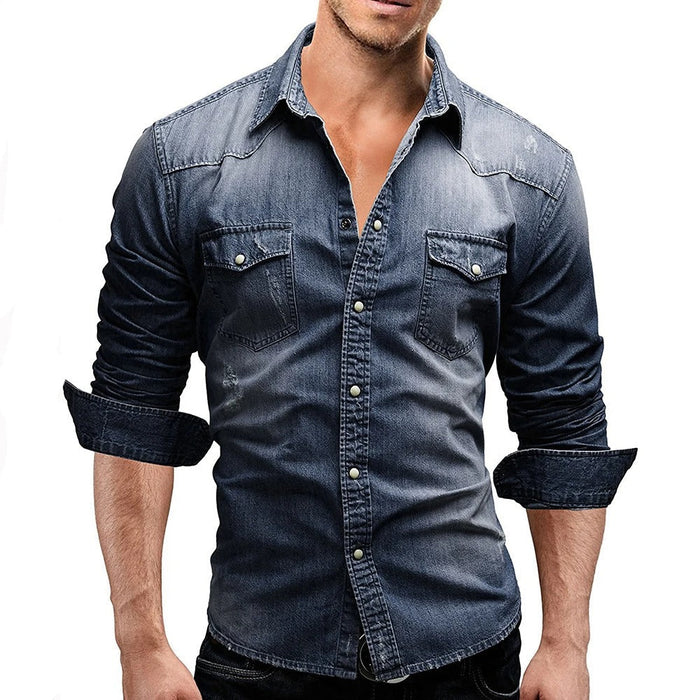 Herren Hemd mit Brusttaschen und Druckknöpfen Casual