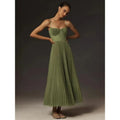 Leonie | Damen Plissee Midi-Slip-Kleid mit Bustier-Korsett