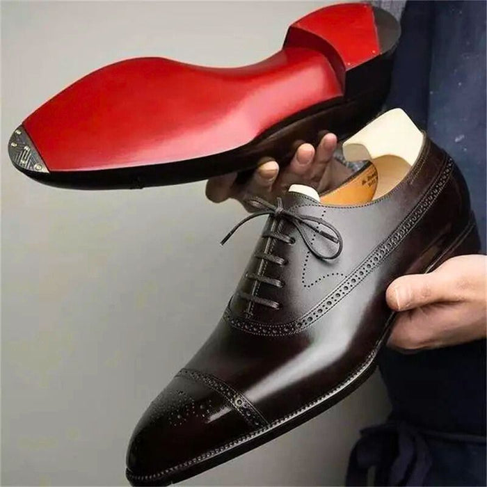 Herren Oxford Schuhe Cap-Toe Brogue mit Roter Sohle