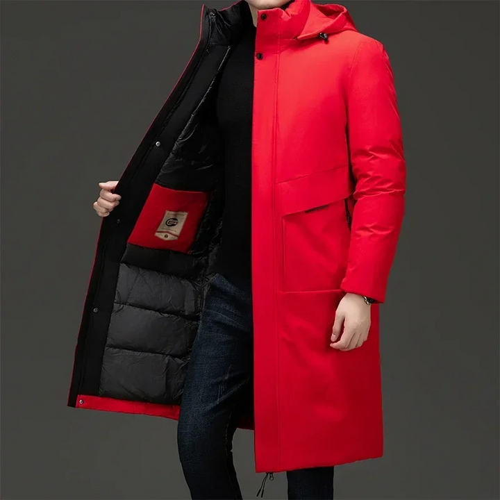 Alexander | Herren Langer Winter Steppmantel mit Kapuze