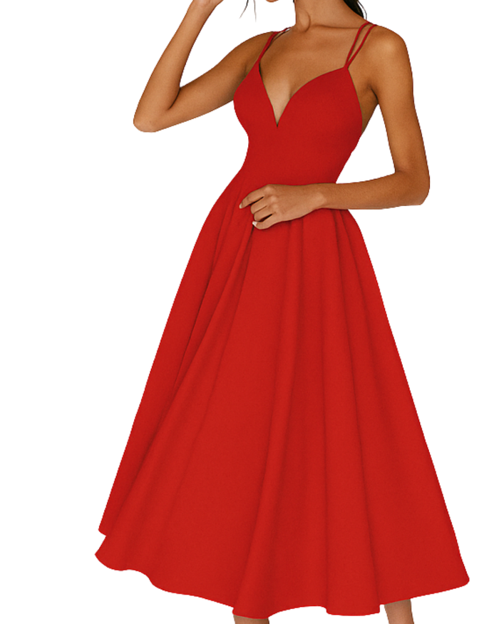 Lena | Damen Träger Midi Kleid für Hochzeitsgäste