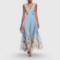Tanja | Damen Blumen V-Ausschnitt Maxi Kleid