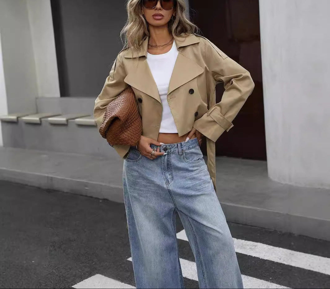 Karin | Damen Kurzer zweireihiger Trenchcoat