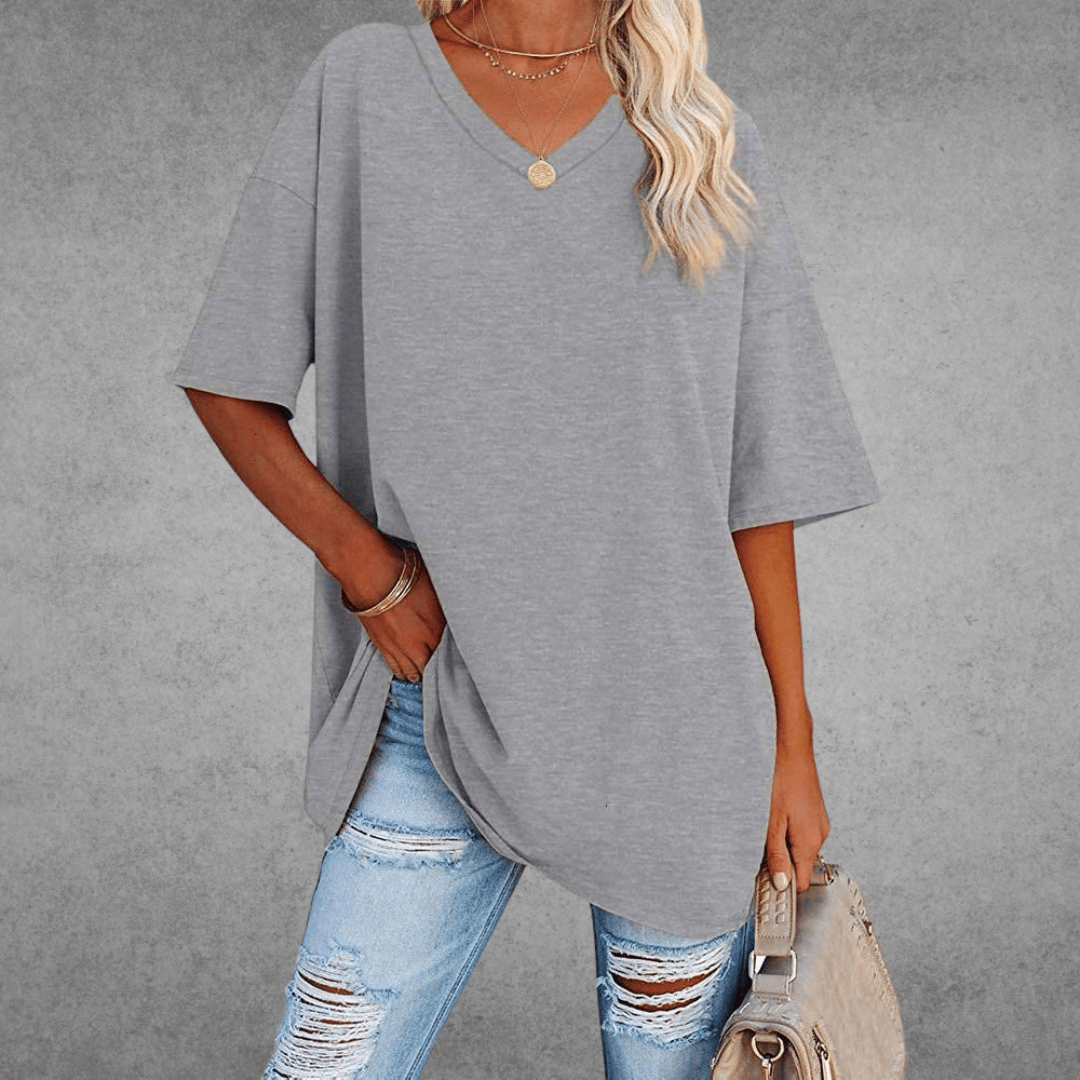 Franziska | Damen Lässiges Oversize V-Ausschnitt T-Shirt