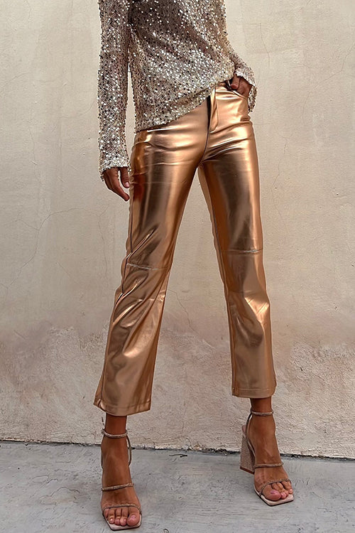 Damen Metallic Cropped Hose mit Geradem Bein