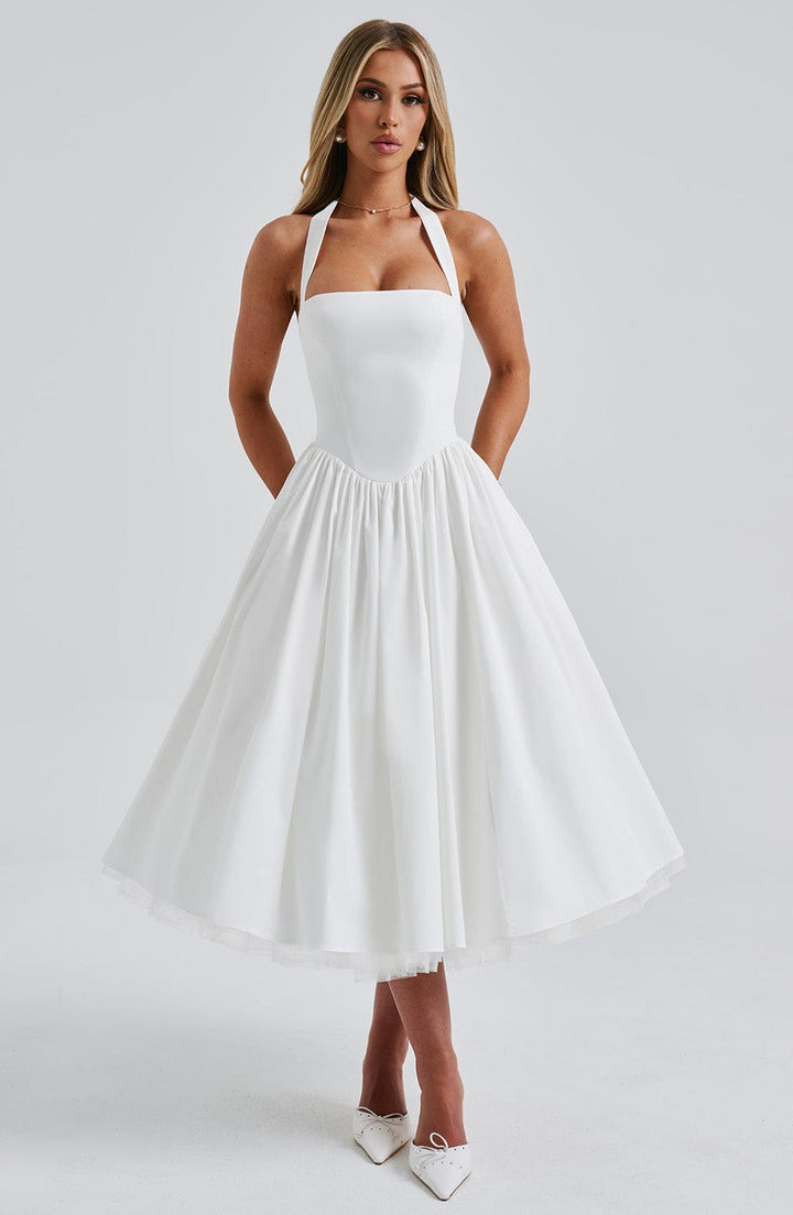 Lydia | Damen Halter Midi Kleid für Hochzeitsgäste