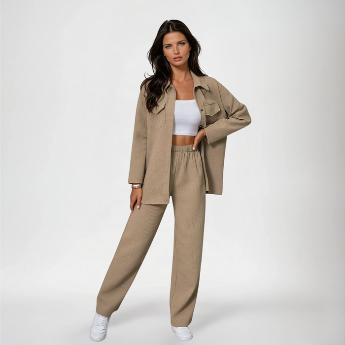 Damen Waffelstrick-Set Hemd und Hose mit Taschen