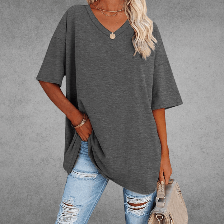 Franziska | Damen Lässiges Oversize V-Ausschnitt T-Shirt
