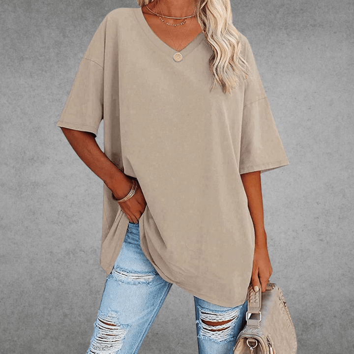 Franziska | Damen Lässiges Oversize V-Ausschnitt T-Shirt
