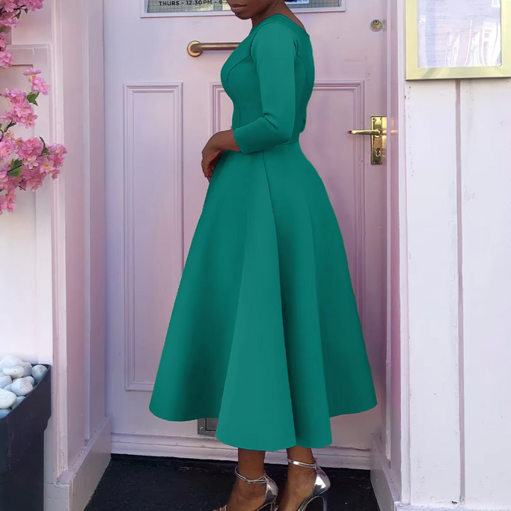 Felicia | Damen Schlichtes Midi-Kleid mit Rundhalsausschnitt