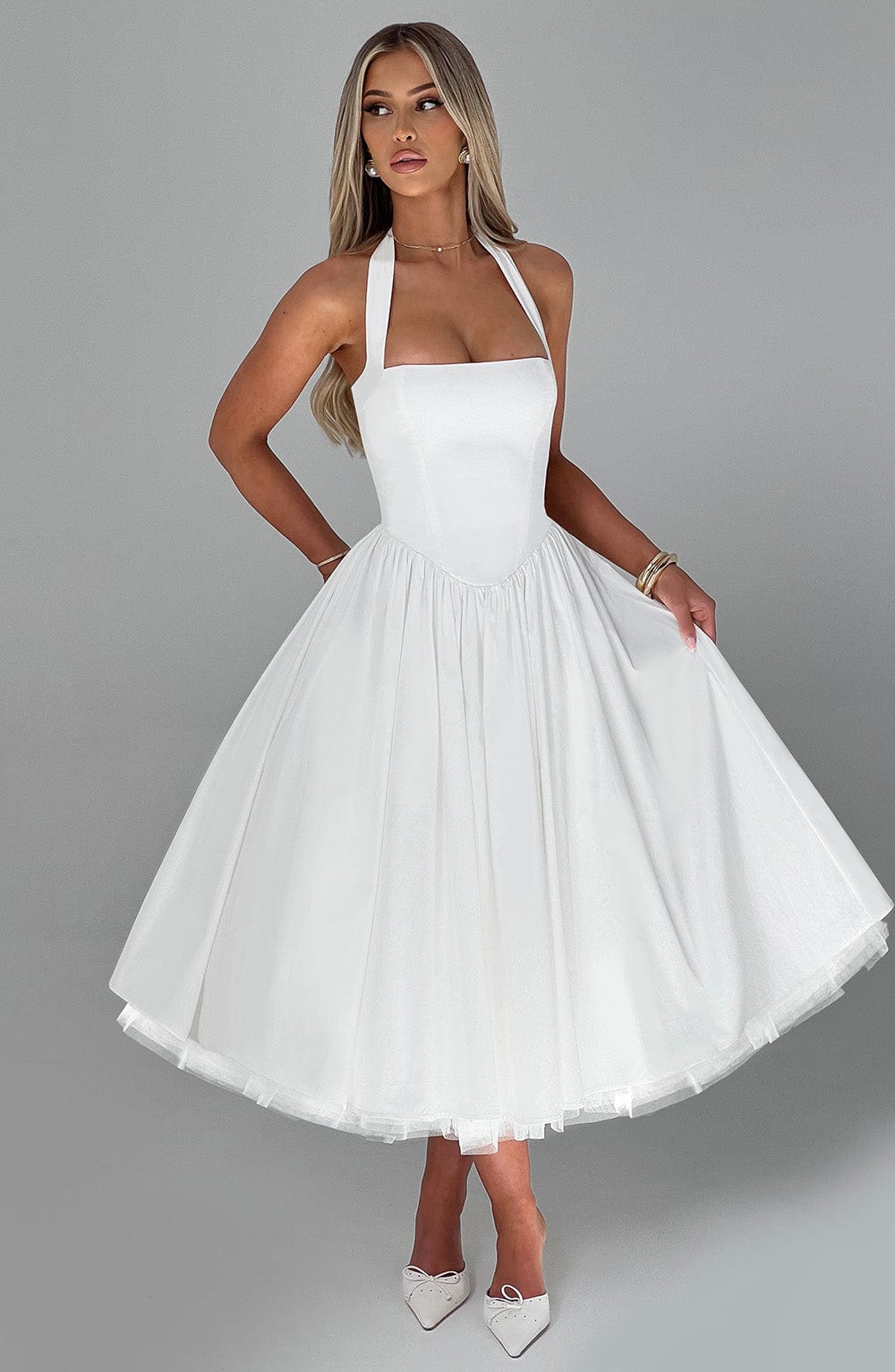 Lydia | Damen Halter Midi Kleid für Hochzeitsgäste
