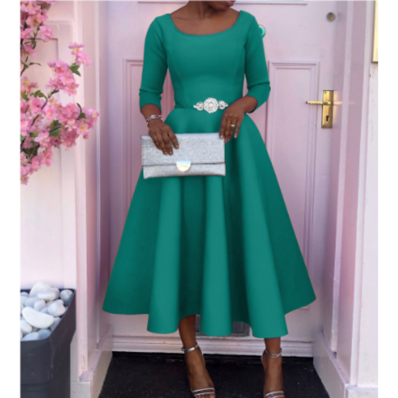 Felicia | Damen Schlichtes Midi-Kleid mit Rundhalsausschnitt
