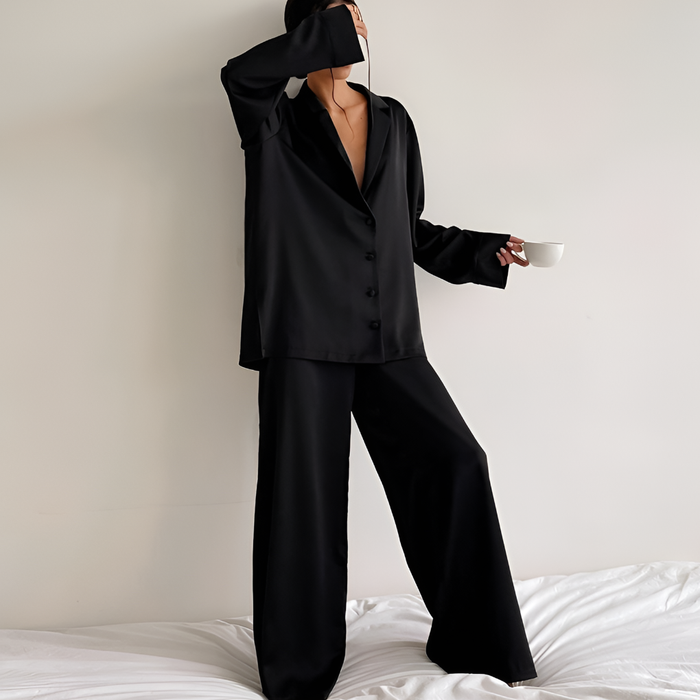 Damen Loungewear-Set mit Weitem Bein und Hemdkragen