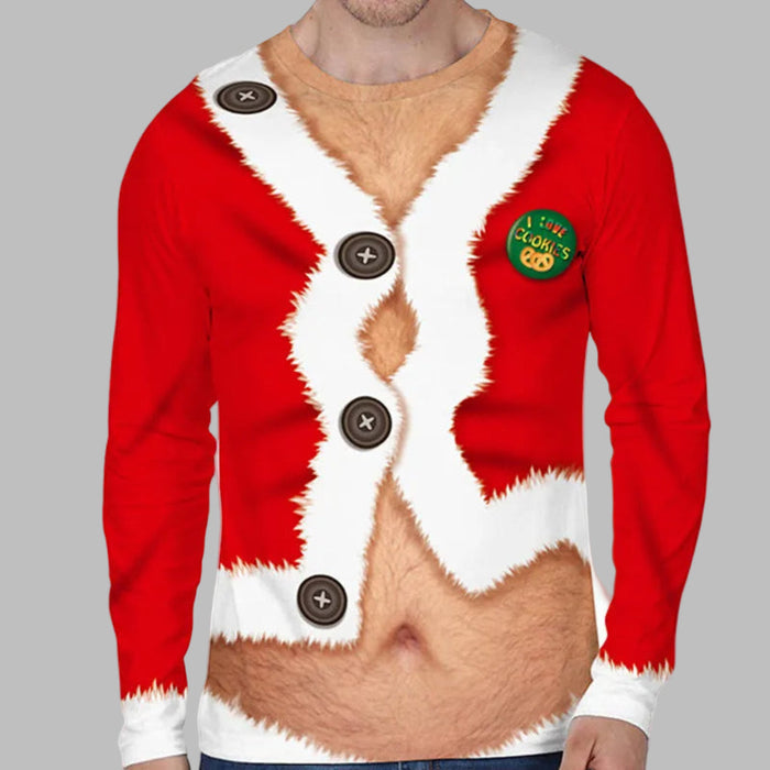 Herren Weihnachtspullover mit Weihnachtsmann-Print und Rundhalsausschnitt