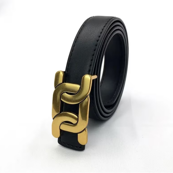 Ledergürtel mit H-Schnalle in Goldoptik für Jeans