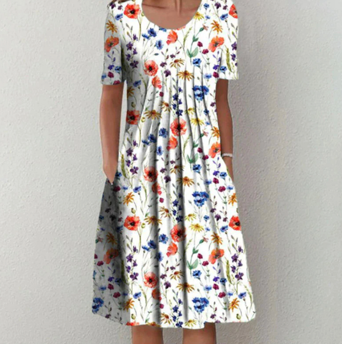 Tamara | Damen Midikleid mit lockerem Schnitt und Blumenmuster