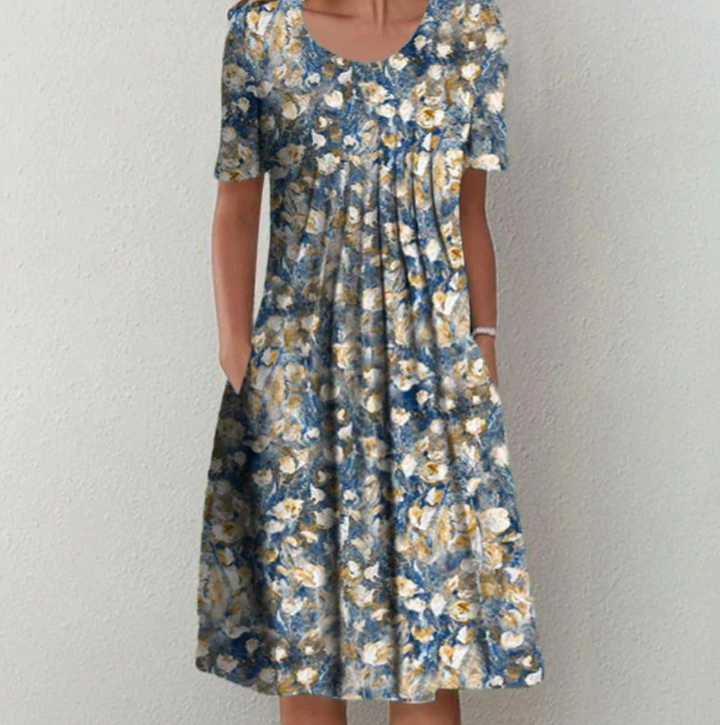 Tamara | Damen Midikleid mit lockerem Schnitt und Blumenmuster
