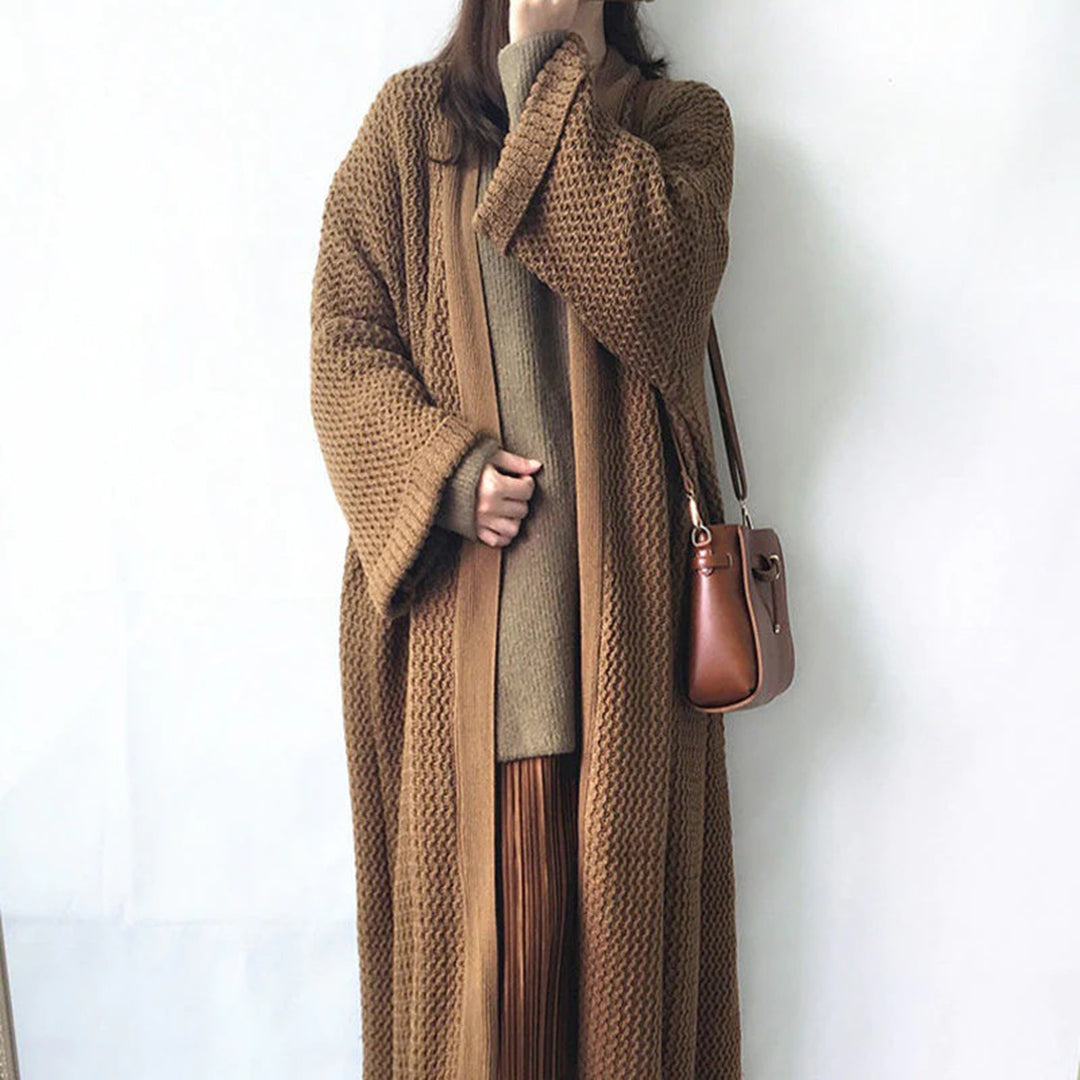 Frieda | Damen Lange Strickjacke mit offener Vorderseite