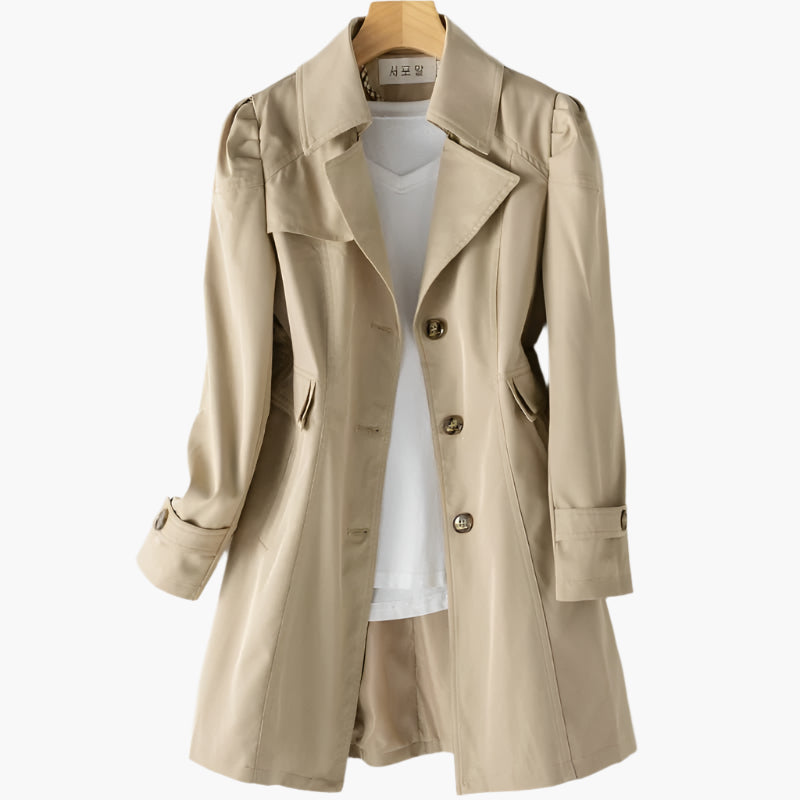 Gabriela | Damen Klassischer Langer Trenchcoat mit Knöpfen vorne