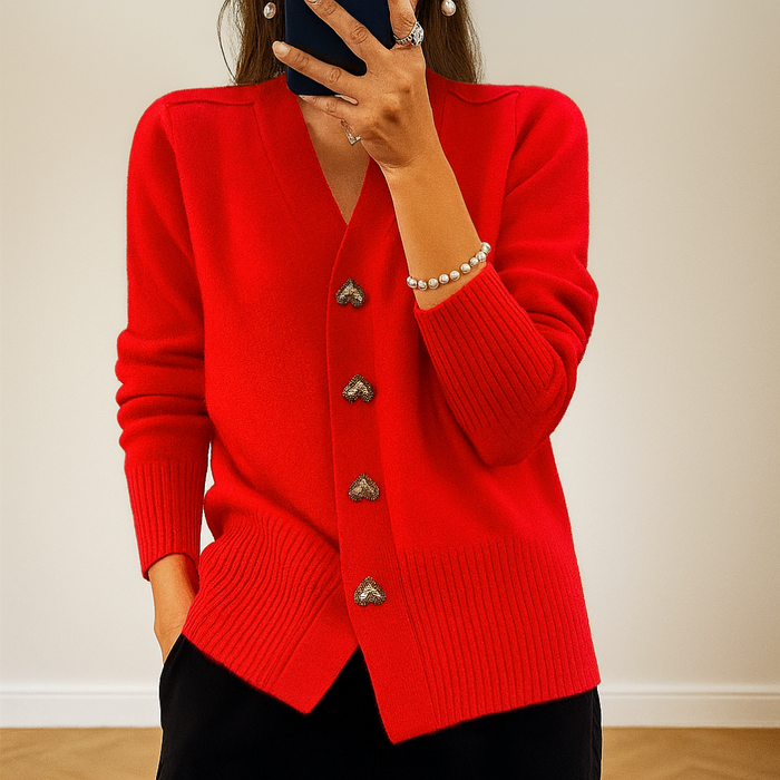 Damen Strickjacke mit V-Ausschnitt und Knopfleiste