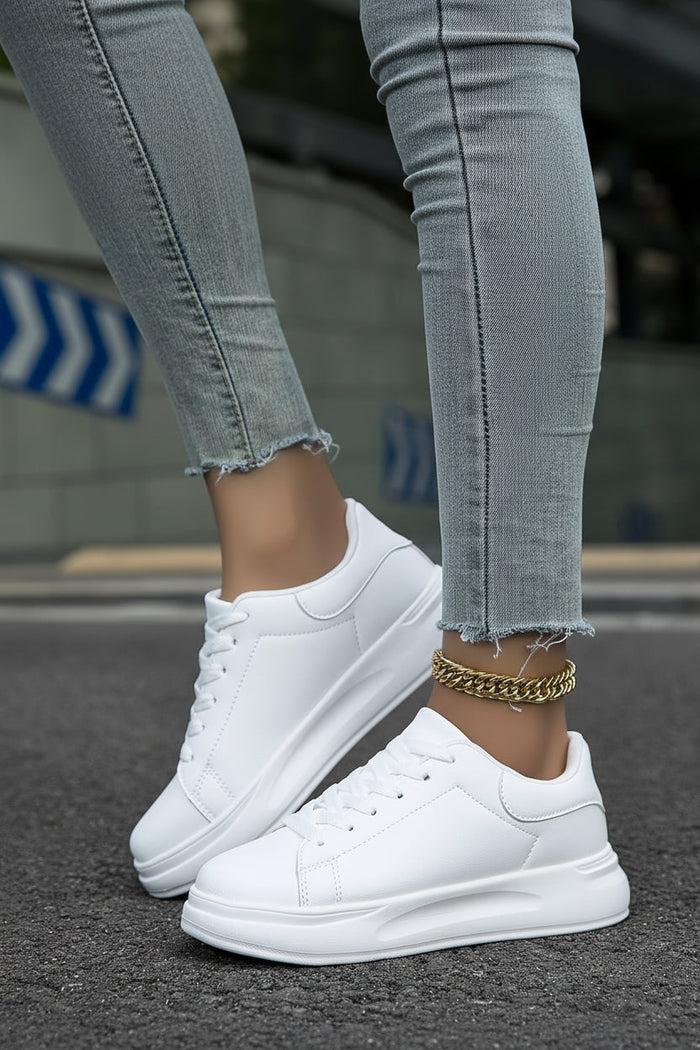 Damen Leder-Sneaker mit Plateausohle und Schnürung