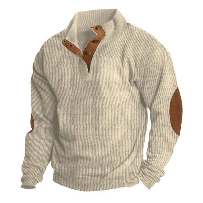 Herren Corduroy Pullover mit Stehkragen und Ellbogenpatches