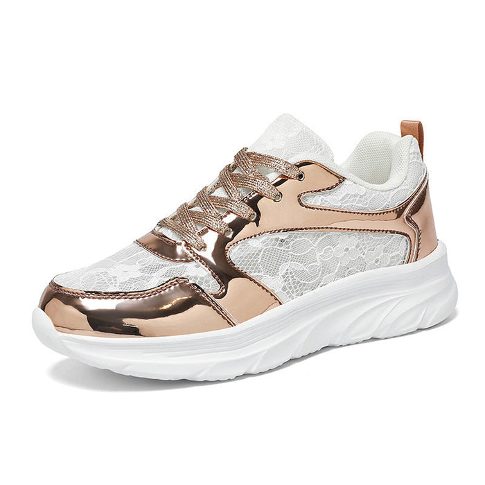 Damen Sneakers Glänzend mit Chunky Sohle Silber Gold