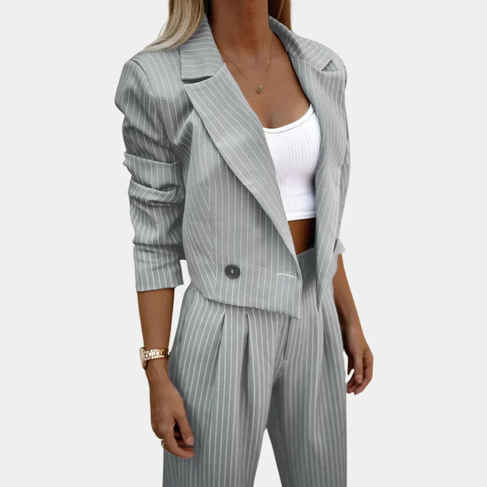 Damen Nadelstreifen Hosenanzug mit Weste und Wide-Leg-Hose