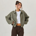 Emilia | Damen Oversized Kurzgeschnittene Kunstwildleder Bomberjacke