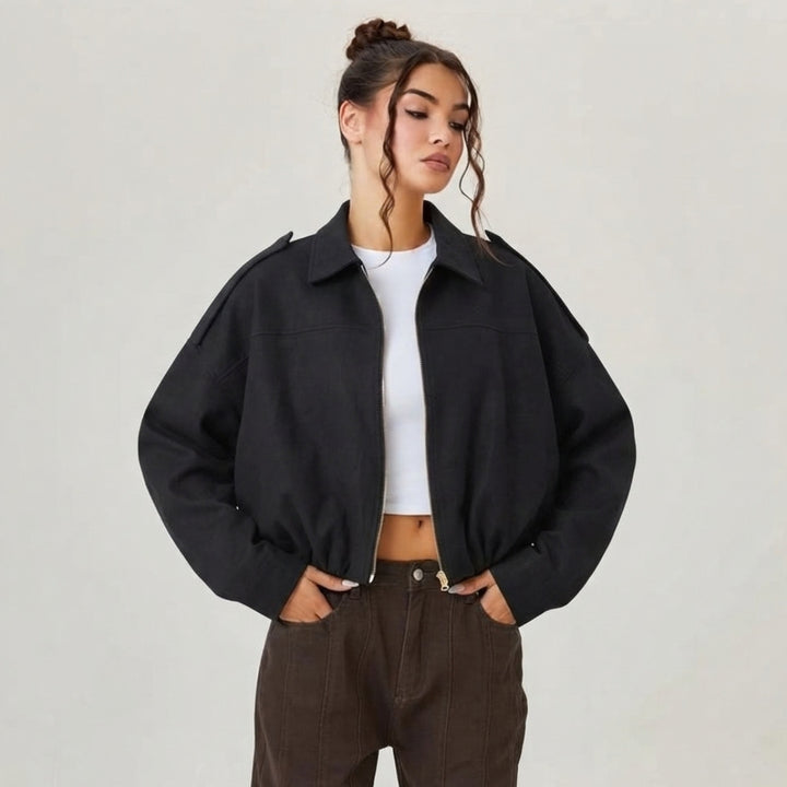Emilia | Damen Oversized Kurzgeschnittene Kunstwildleder Bomberjacke