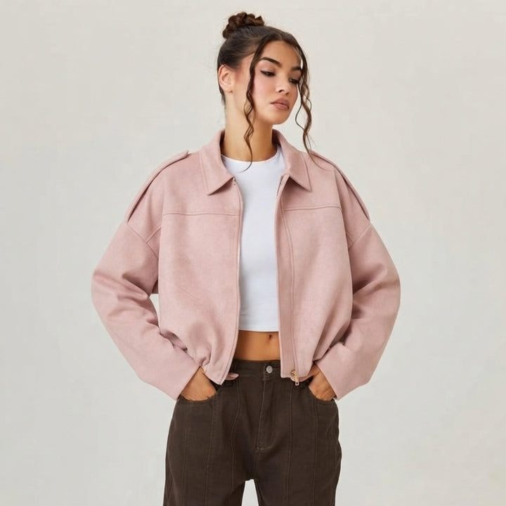Emilia | Damen Oversized Kurzgeschnittene Kunstwildleder Bomberjacke