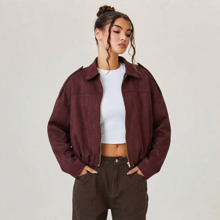 Emilia | Damen Oversized Kurzgeschnittene Kunstwildleder Bomberjacke