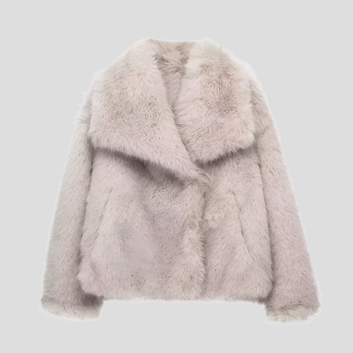 Damen Kunstfell Jacke mit großem Kragen und Haken