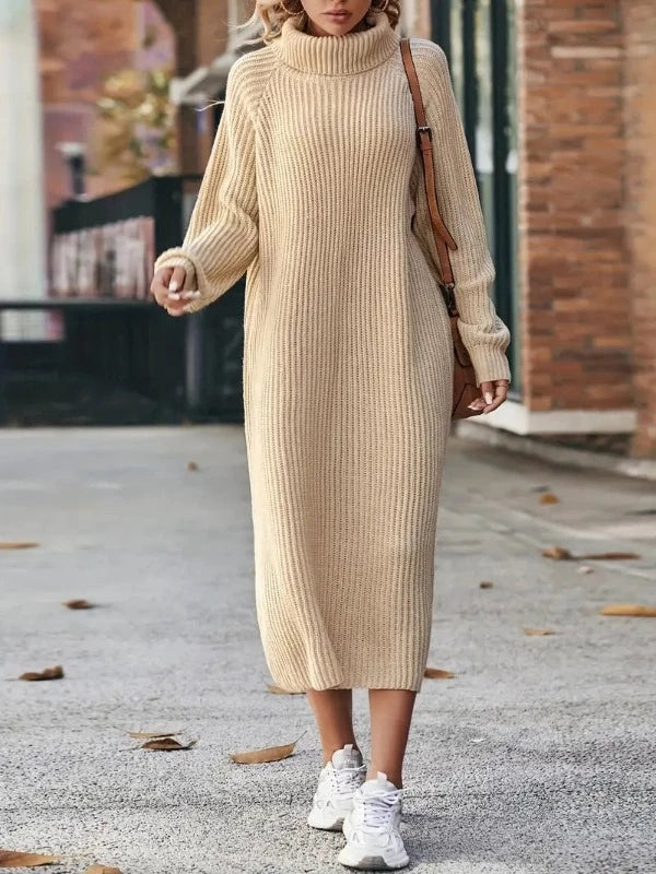 Damen Strickkleid mit Stehkragen und Midilänge